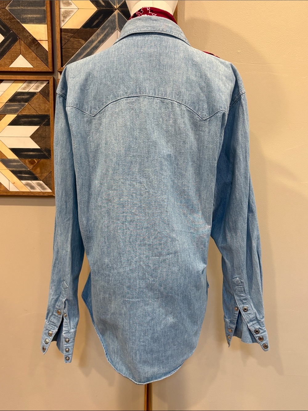 Vintage Ralph Lauren Western 80s Light Blue Denim Silver Snap Top size 8 *As-Is* - Picture 7 of 14